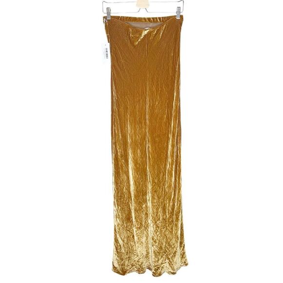 Reformation size L Sylvania Velvet Maxi Dress Gold Strapless Silk Blend Cocktail - Picture 4 of 9